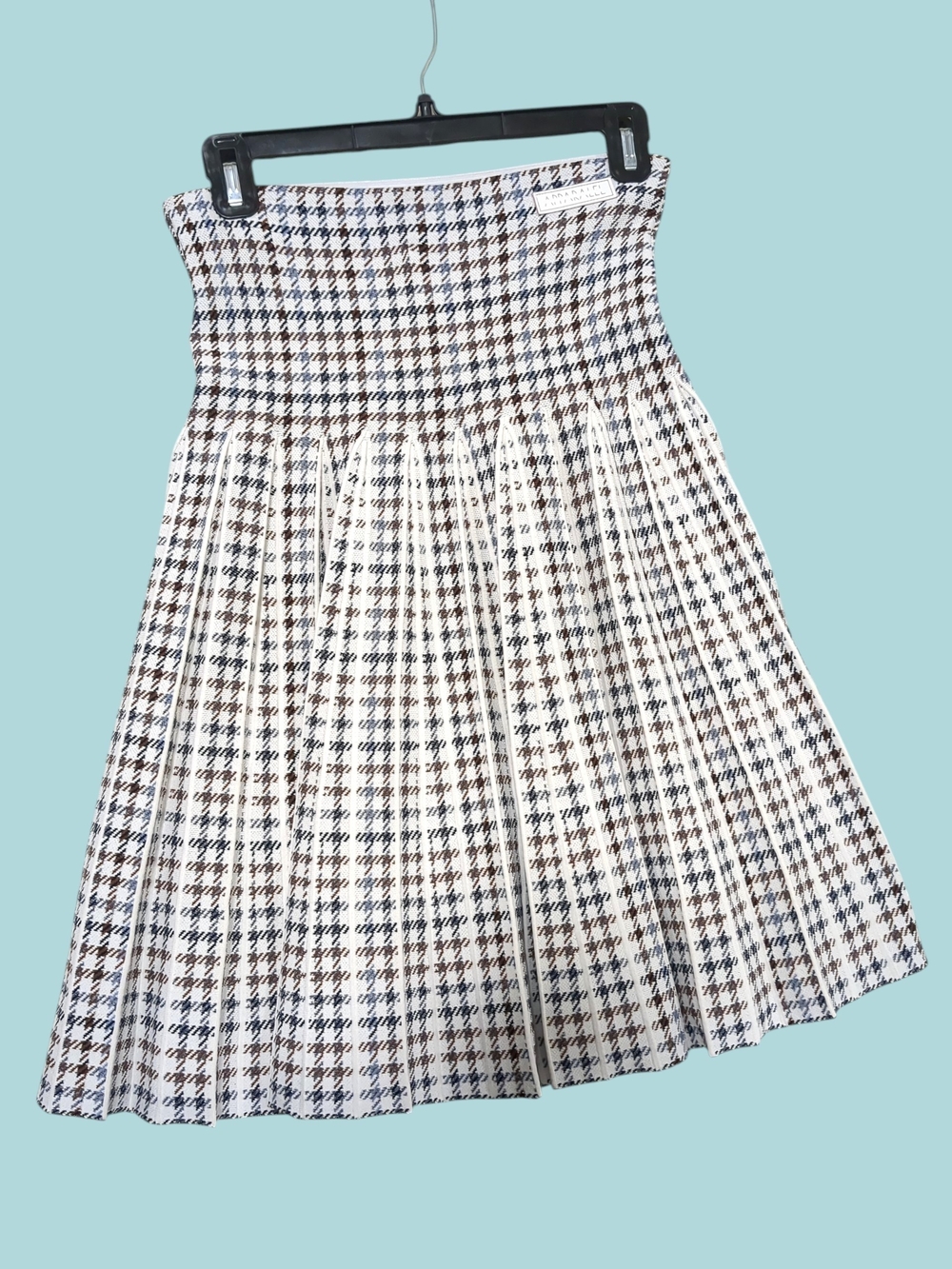 Apparalel High-Waist Pleated Houndstooth Skirt In White Blue & Brown *Like New*